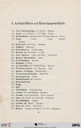 B. Antiquitäten und Kunstgegenstände (Nr. 196-583)