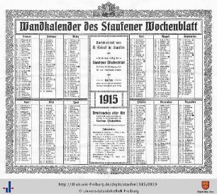 Wandkalender 1915