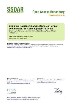 Exploring relationship among factors of virtual communities, trust and buying in Pakistan