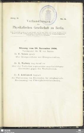 Sitzung vom 20. November 1896