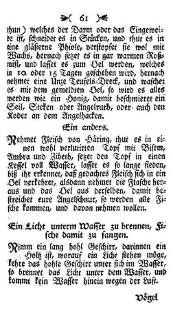Ein Licht unterm Wasser zu brennen, Fische damit zu fangen.