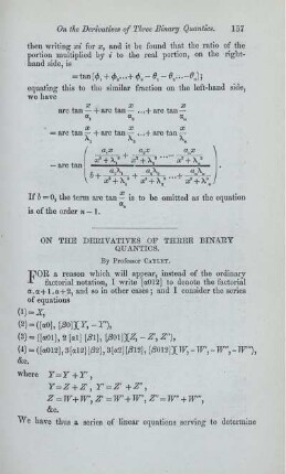 On the derivatives of three binary quantics.