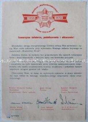 Flugblatt zum Manöver des Warschauer Paktes "Waffenbrüderschaft" im Oktober 1970 in der DDR (in polnischer Sprache)
