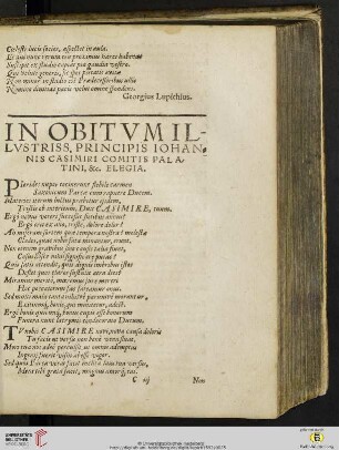 In obitvm illvstriss. principis Iohannis Casimiri Comitis Palatini, & c. elegia