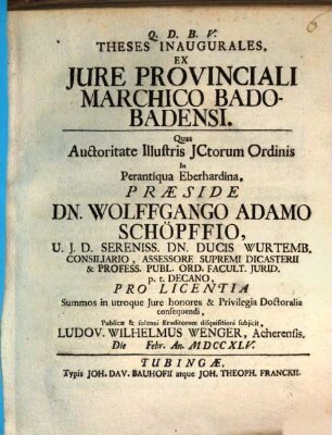 Theses inaugurales, ex jure provinciali Marchico Bado-Badensi