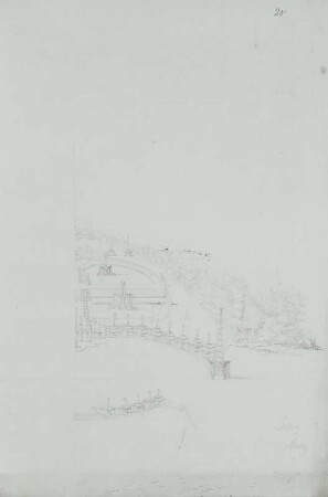 Perspektivische Zeichnung einer Kaskade in einem Garten, bezeichnet "Sedlitz Steche", aus: Desseins et Plans pour des jardins, Blatt 20