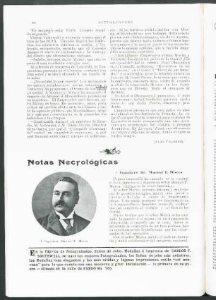 Notas Necrológicas : † Ingeniero Sr. Manuel T. Marca