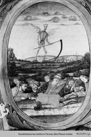 Antiphonar : Historisierte Initiale P(lacebo domino): Allegorie auf den Tod