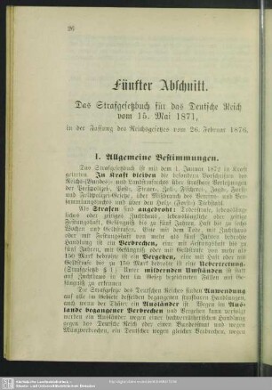 Fünfter Abschnitt. Das Strafgesetzbuch für das Deutsche Reich vom 15. Mai 1871