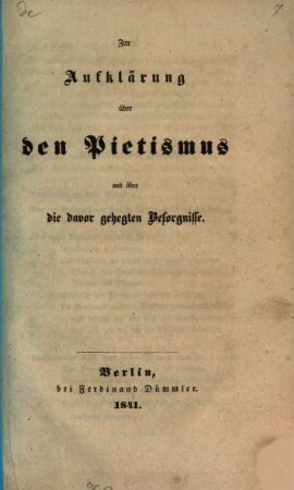 Zur Aufklärung über den Pietismus