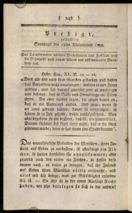 248-261, Predigt, gehalten Sonntags den 13ten Weinmonat 1799.