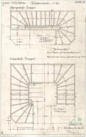Fischer, Theodor; München; Haus Milker - Treppen (Grundriss EG, Grundriss OG)