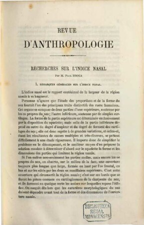Revue d'anthropologie. 1. 1872