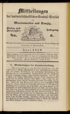 Sieben und Zwanzigster Jahrgang. No. 6. Juni 1859.