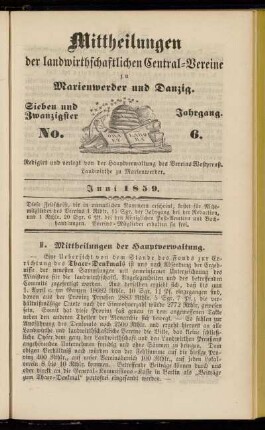 Sieben und Zwanzigster Jahrgang. No. 6. Juni 1859.
