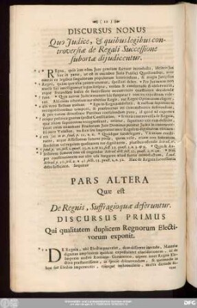 Discursus Primus Qui qualitatem duplicem Regnorum Electivorum exponit.