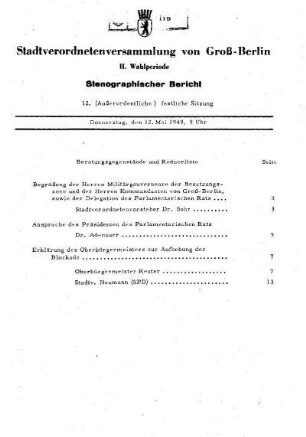 Nr. 12, 12. Mai 1949, Außerordentliche festliche Sitzung