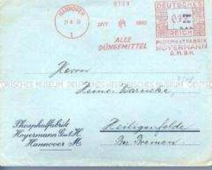Adressierter Briefumschlag einer jüdischen Firma ohne Davidstern