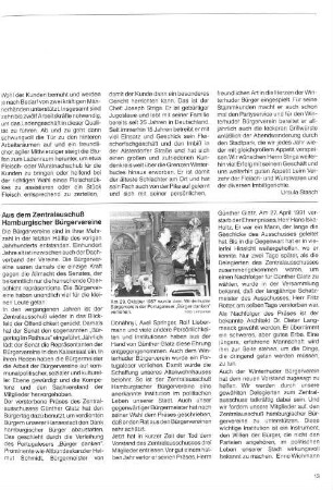 Aus dem Zentralausschuß Hamburgischer Bürgervereine