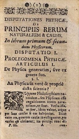 Disputationes Physicae, De Principiis Rerum Naturalium & Causis