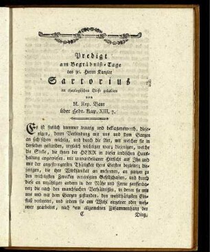 Predigt am Begräbniß-Tage des sel. Herrn Kanzler Sartorius im theologischen Stift gehalten ...