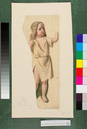quadrierte, colorierte Pause der Studie eines Kindes für Christus stellt ein Kind unter die Jünger