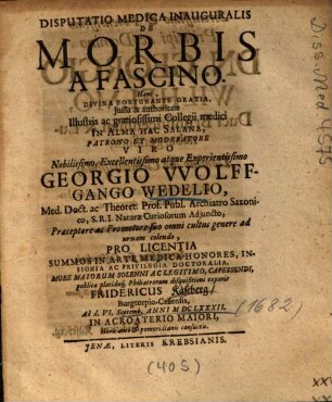 Disputatio Medica Inauguralis De Morbis A Fascino