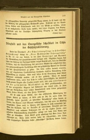 Dörpfeld und das Evangelische Schulblatt im Lichte der Geschichtsklitterung