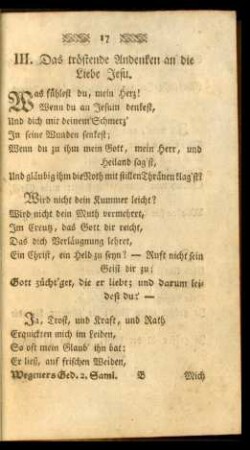 III. Das tröstende Andenken an die Liebe Jesu