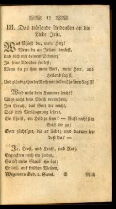 III. Das tröstende Andenken an die Liebe Jesu