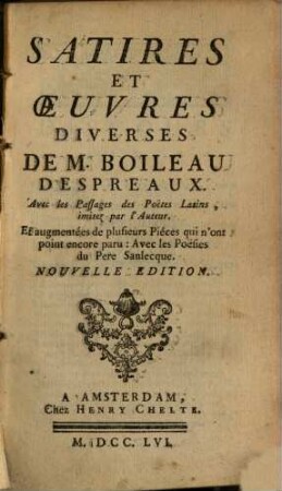 Satires et oeuvres diverses ...