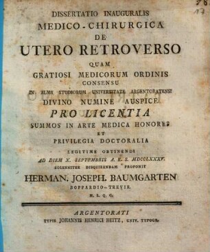 Dissertatio inauguralis medico-chirurgica de utero retroverso