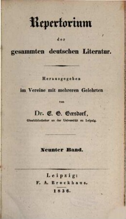 Repertorium der gesammten deutschen Literatur, 9. 1836