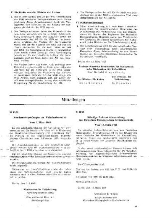 Sonderreifeprüfungen an Volkshochschulen : 13/65 vom 5. März 1965 ; [Mitteilungen]