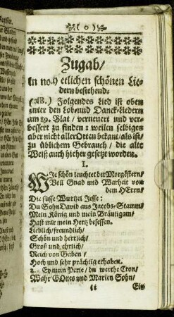 Zugab/ In nach etlichen schönen Liedern bestehend.