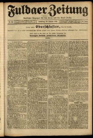 Erste Ausgabe vom Samstag, den 29. Januar 1921.