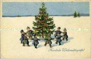 Weihnachtskarte mit militärischem Motiv aus dem Erstem Weltkrieg