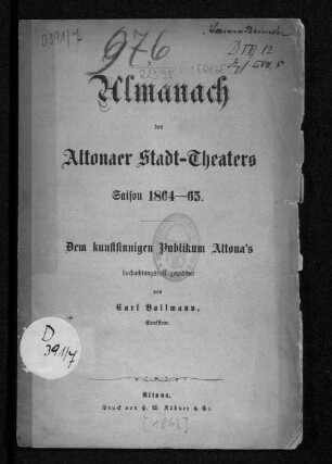 1864/65(1865): Almanach des Altonaer Stadt-Theaters