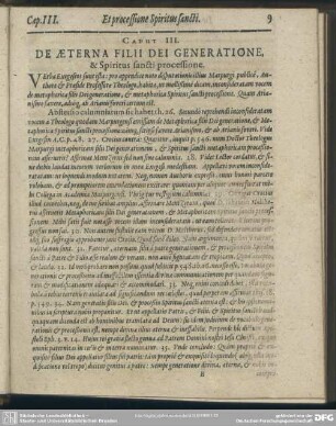 Caput III. De Aeterna Filii Dei Generatione, & Spiritus sancti processione