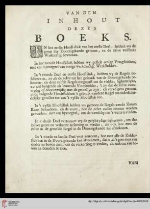 Van den inhout dezes Boeks