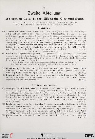 Zweite Abteilung. Arbeiten in Gold, Silber, Elfenbein, Glas und Stein (Nr. 950-1087)