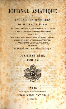 Journal asiatique : périodique semestriel. 16. 1850