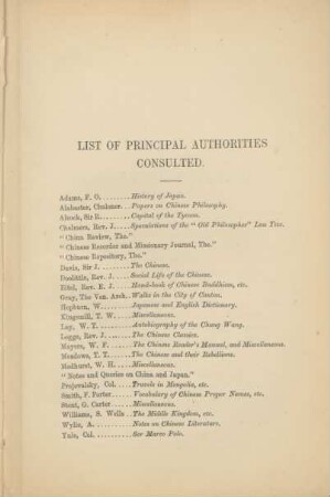 List of principal authorities consulted
