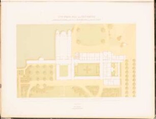 Die Friedenskirche in Sanssouci, Potsdam: Situationsplan, Grundrisse (aus: Entwürfe zu Kirchen, Pfarr- und Schulhäusern, hrsg. von der Kgl. Preuß. Oberbaudeputation, 1845-1855)