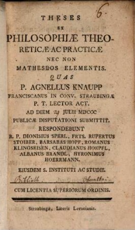 Theses ex philosophiae ... elementis