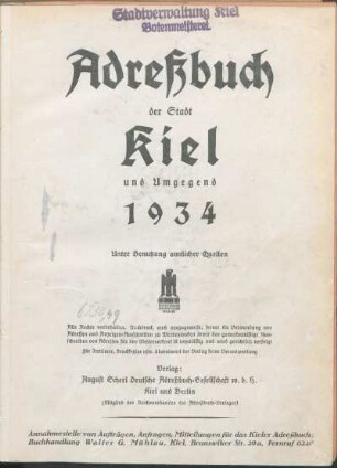 1934: Adreßbuch der Stadt Kiel und Umgegend 1934