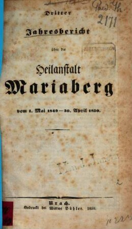 Jahresbericht über die Heilanstalt Mariaberg. 3. 1849/50