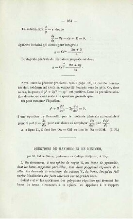 QUESTI0NS DE MAXIMUM ET DE MINIMUM.