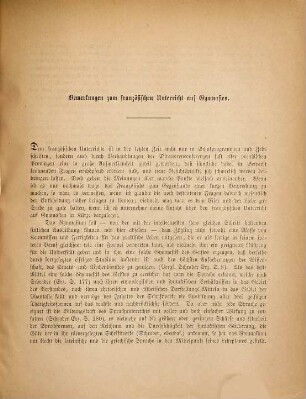 Bemerkungen zum französischen Unterricht auf Gymnasien