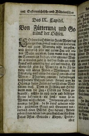 Das IX. Capitel. Von Fütterung und Getränck der Ochsen